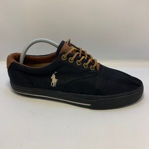 Polo Ralph Lauren Sz 8.5D Mens Black Vaughn Canvas Boat Shoes Classic Pony Logo